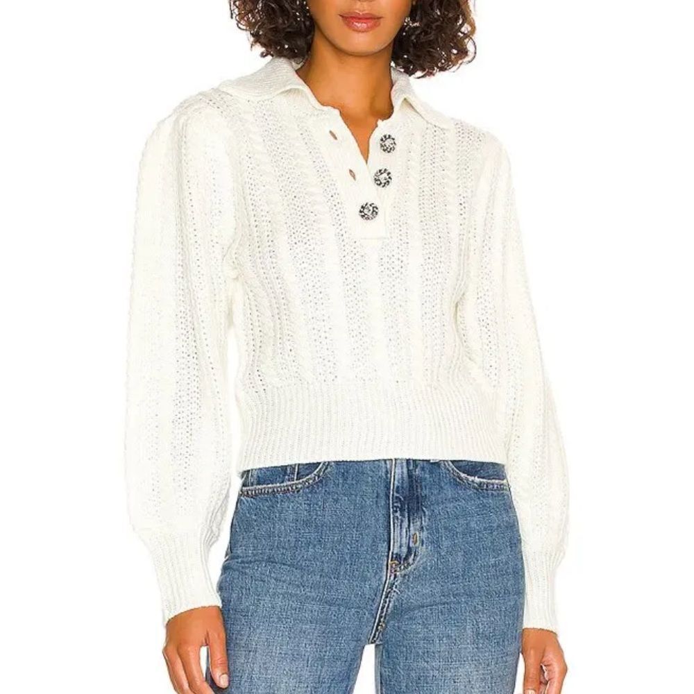 Revolve x 1.State Cream Crew Neck Cable Knit Sweater Small